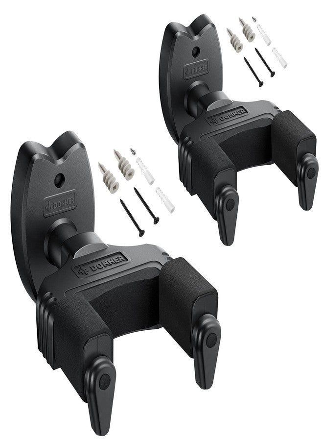 Donner Wall Mount Guitar Black Guitar Wall Mount Automatic Lock Guitar Holder Wall Guitar Hanger for Guitar Bass Banjo Mandolin Pack of 2 - Image 1